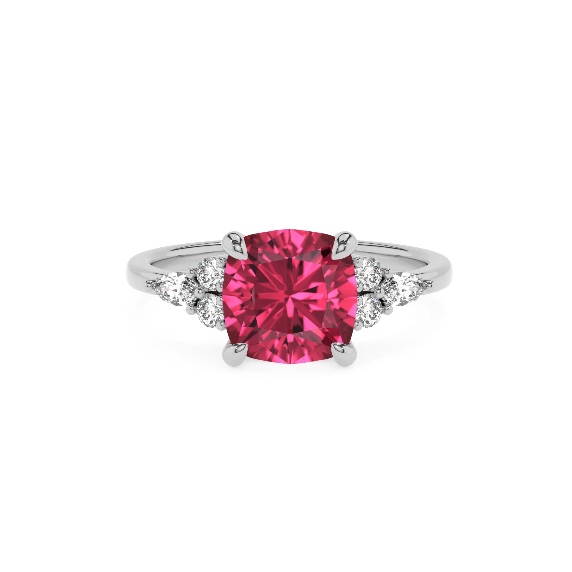 lab grown pink-tourmaline cushion solitaire rings in platinum