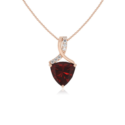 natural garnet trillion solitaire necklaces in rose gold