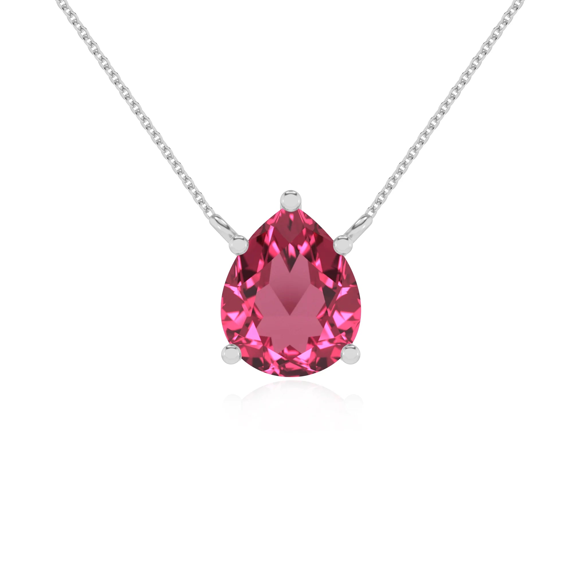 lab grown pink-tourmaline pear solitaire necklaces in white gold