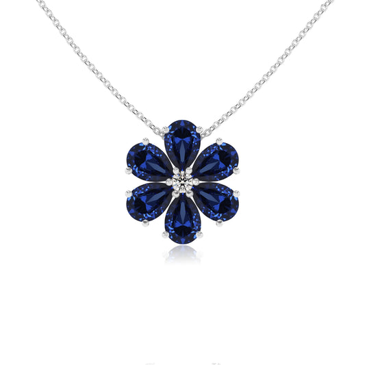 lab grown blue-sapphire pear solitaire necklaces in sterling silver