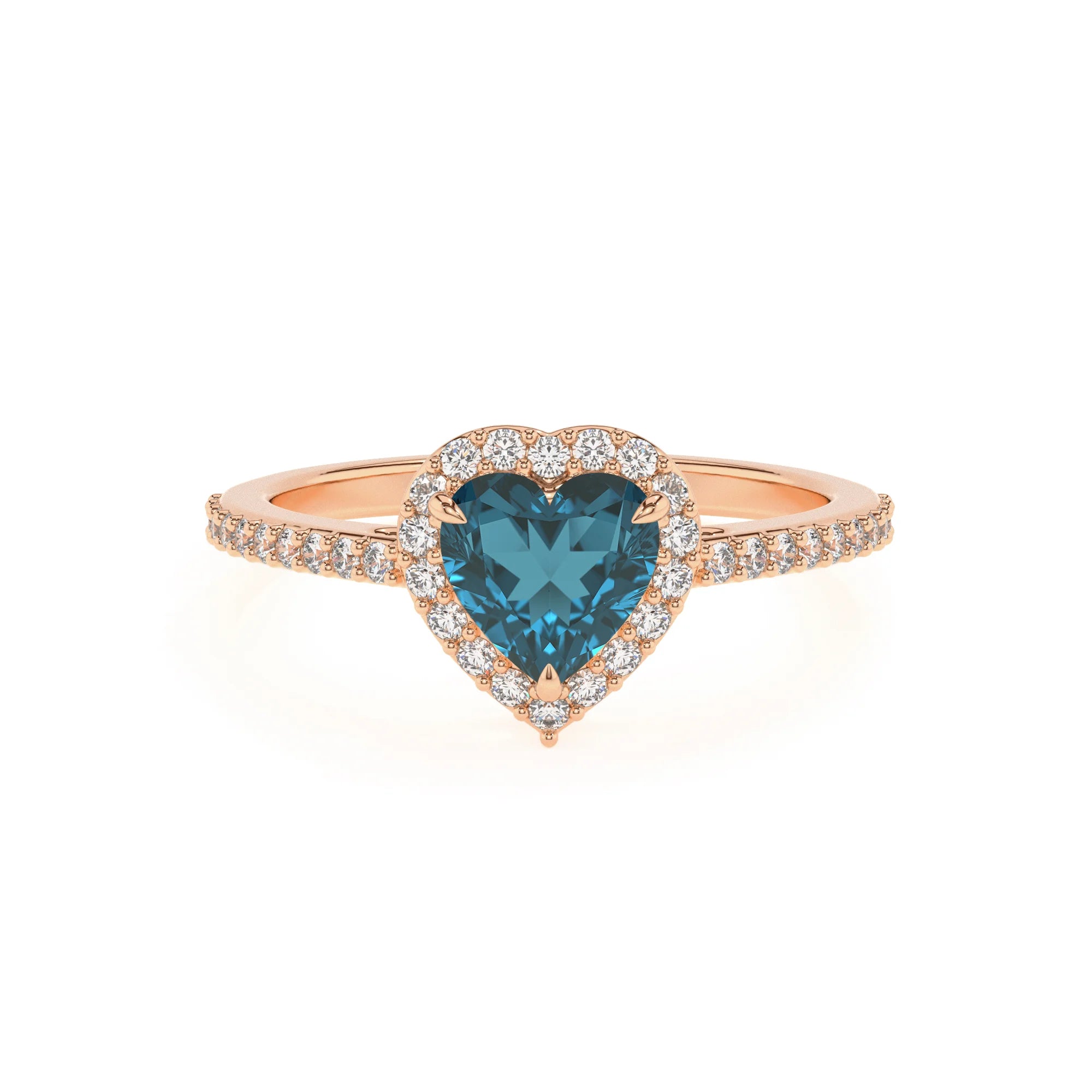 natural london-blue-topaz heart solitaire rings in rose gold