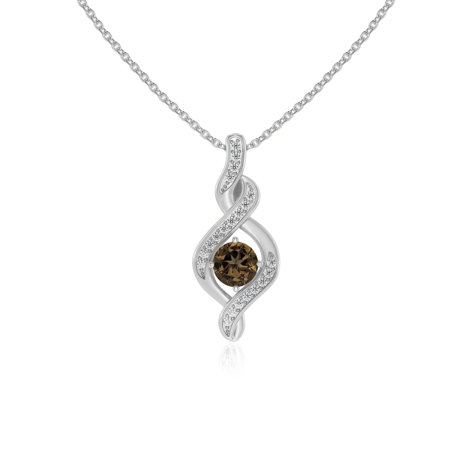 natural smoky-quartz round solitaire necklaces in white gold