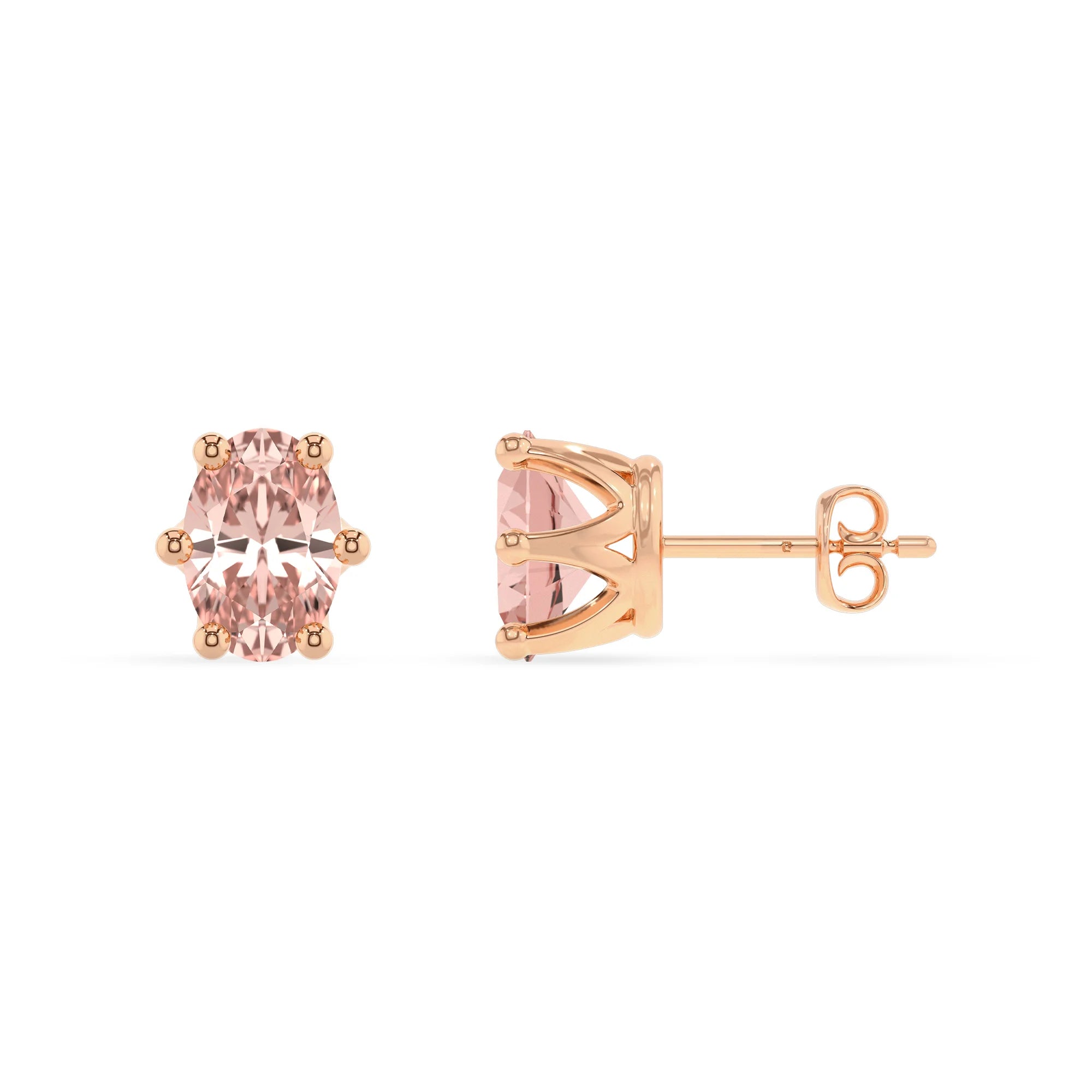 lab grown morganite oval stud earrings in rose gold
