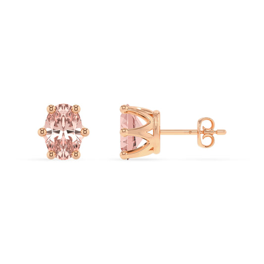 lab grown morganite oval stud earrings in rose gold