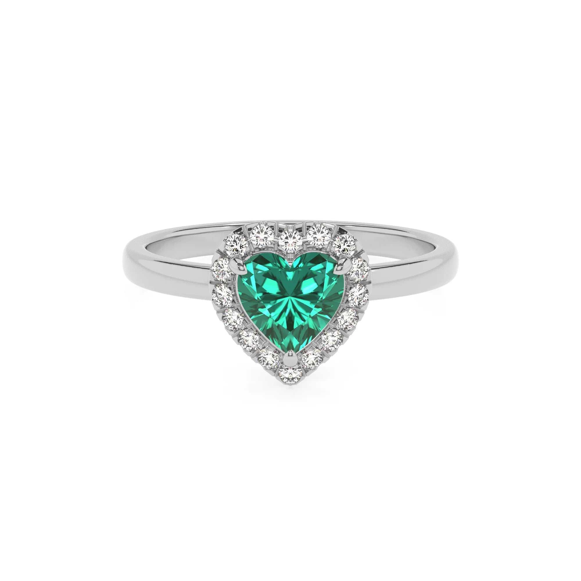 lab grown emerald heart solitaire rings in white gold