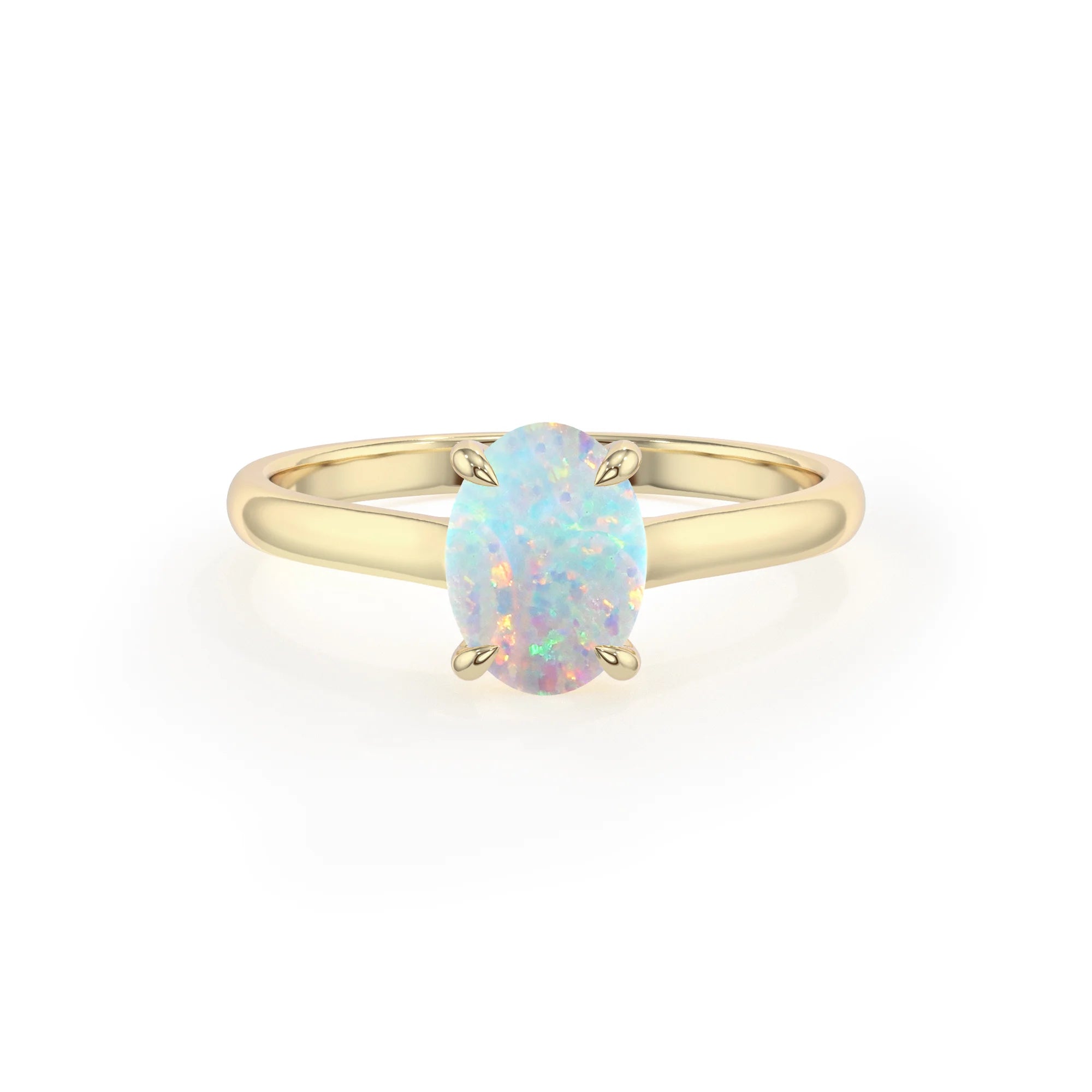 lab grown opal oval solitaire rings in yellow gold