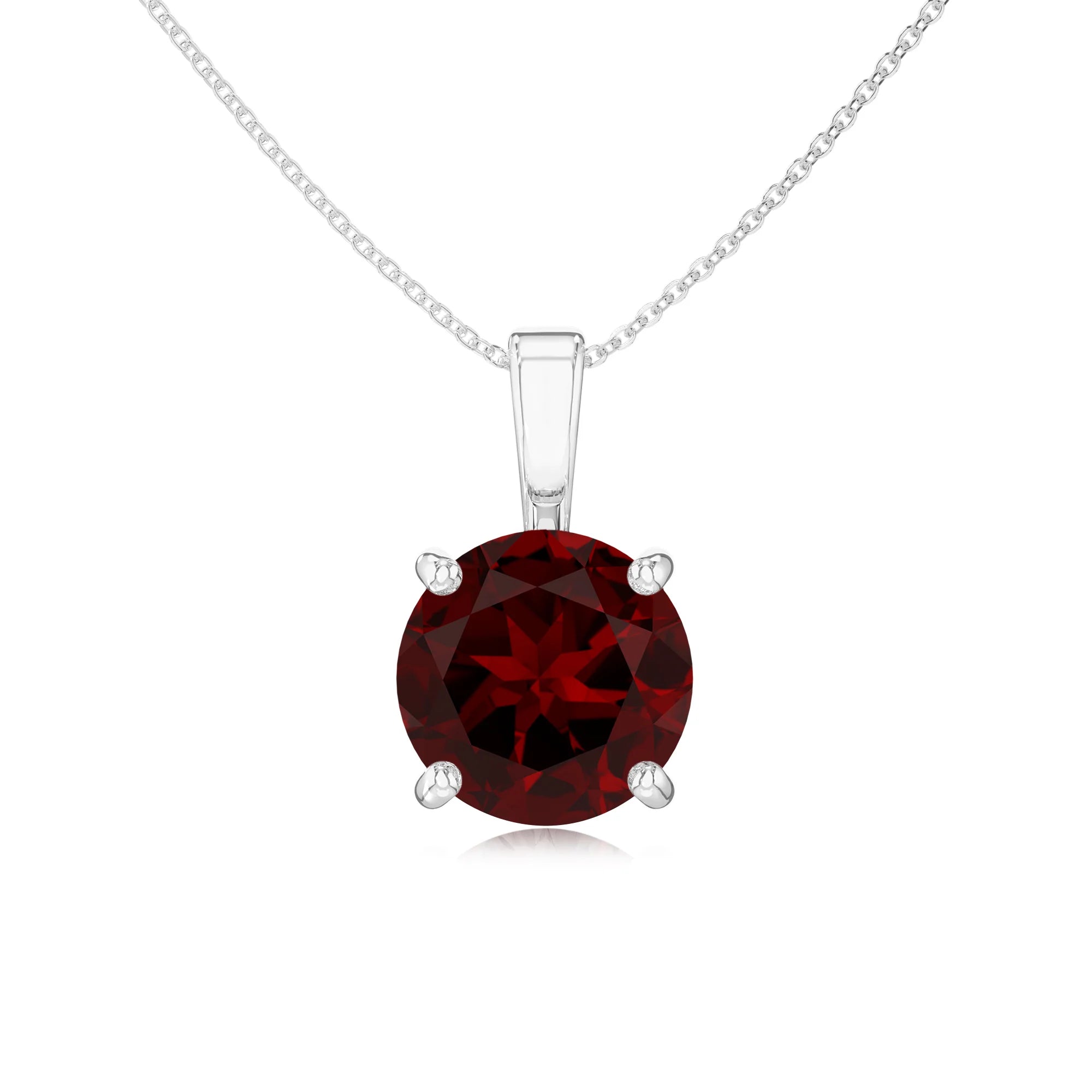 natural garnet round solitaire necklaces in white gold