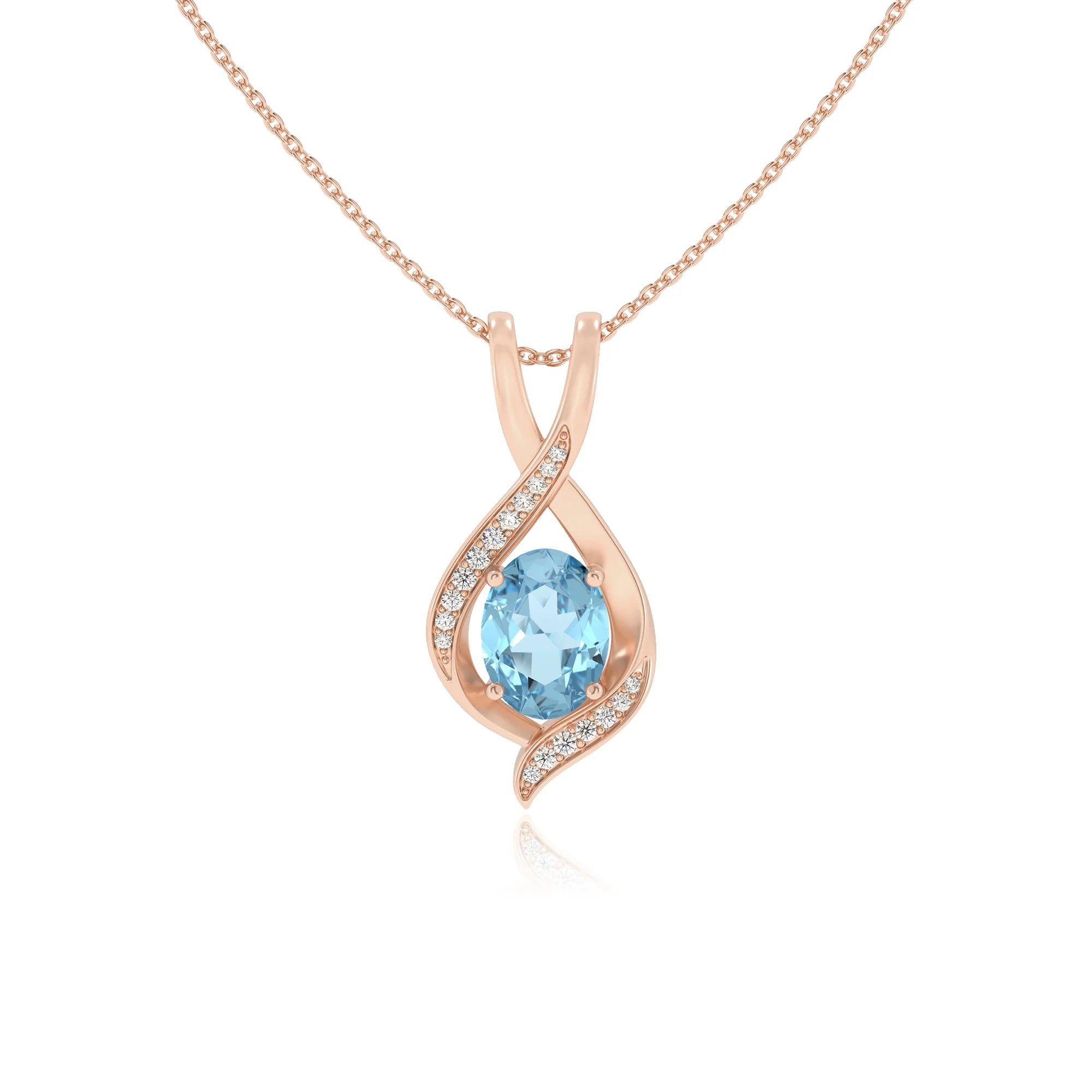 lab grown aquamarine oval solitaire necklaces in rose gold
