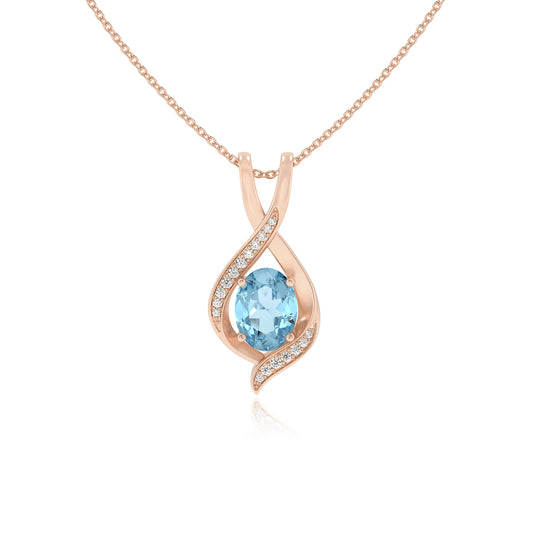 lab grown aquamarine oval solitaire necklaces in rose gold