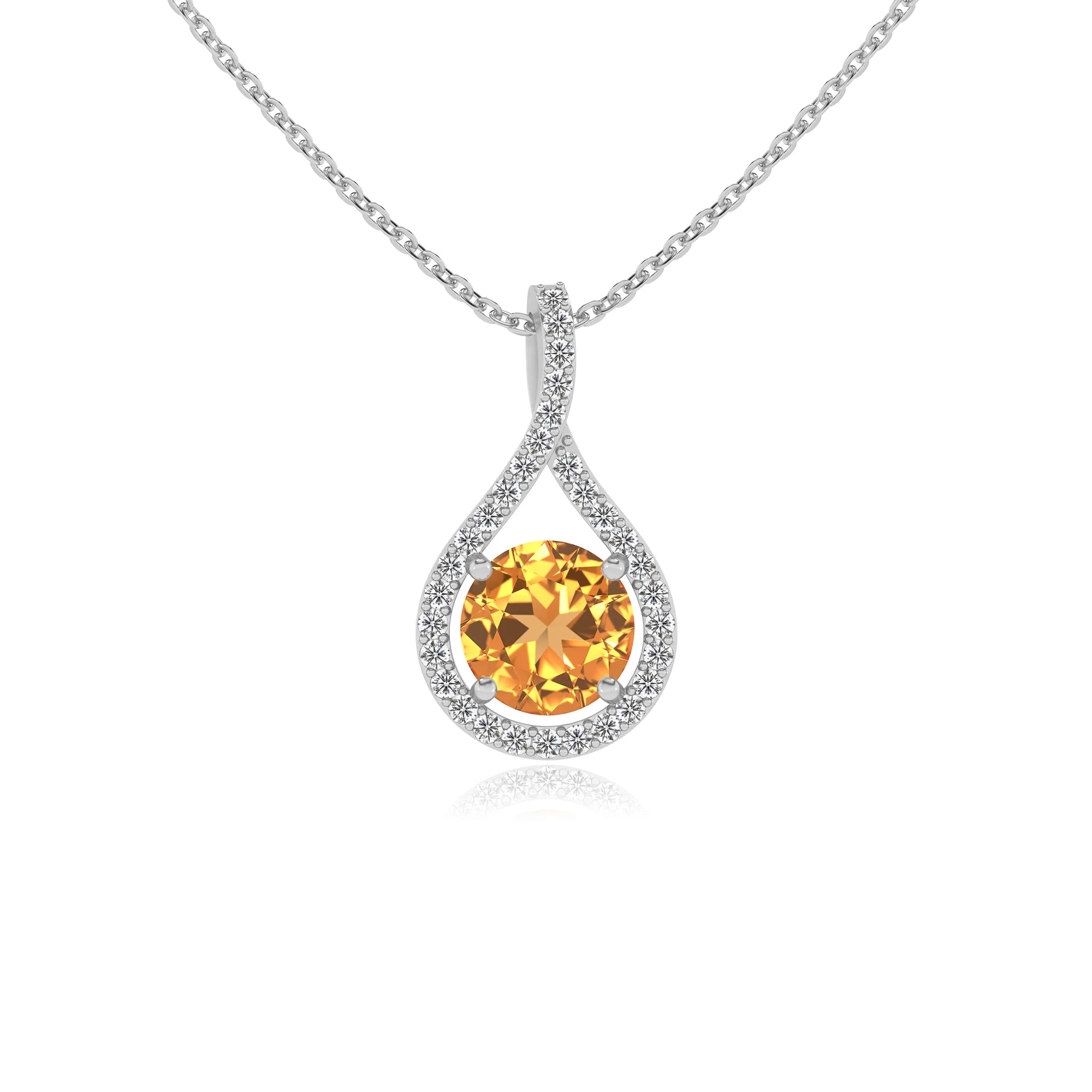 lab grown citrine round solitaire necklaces in platinum