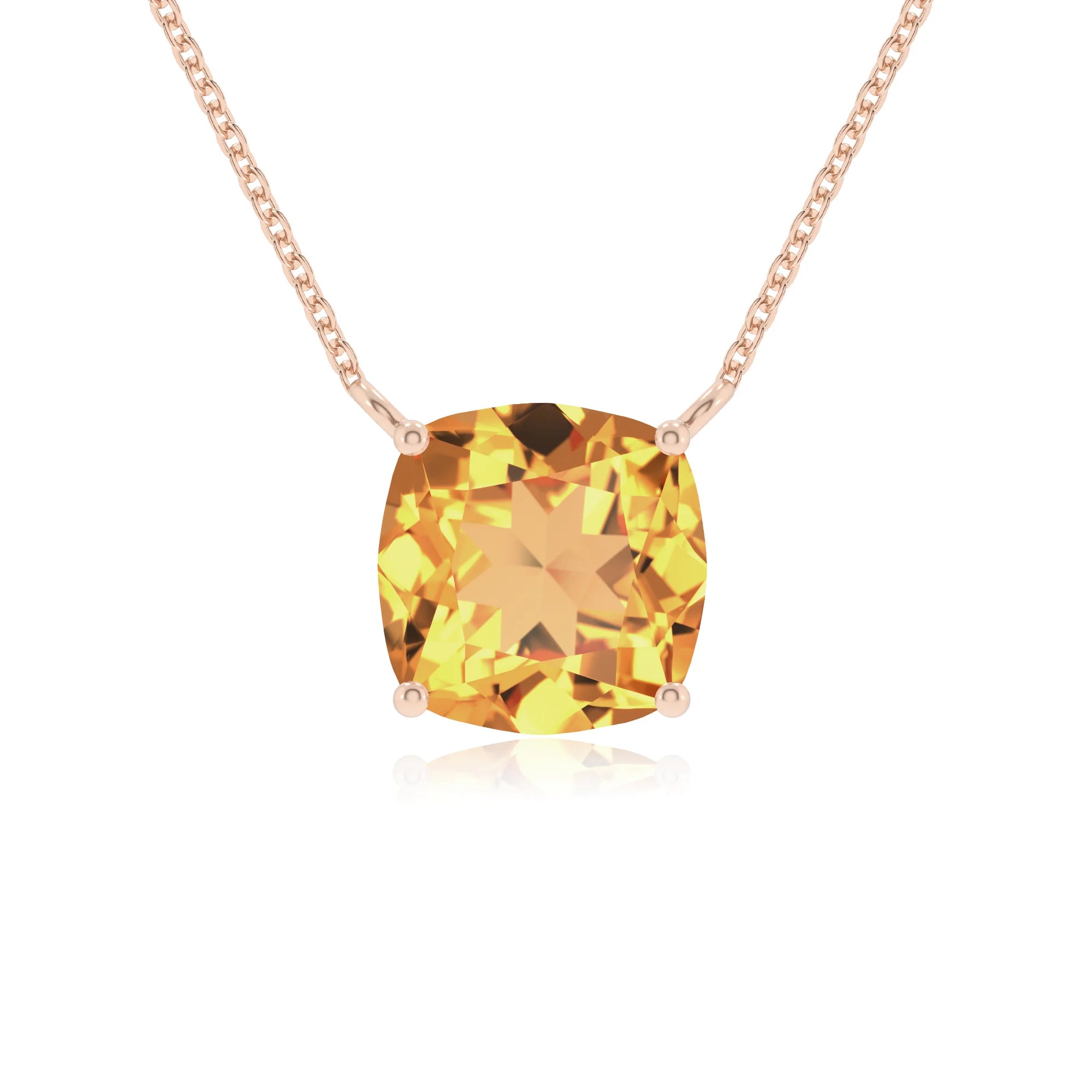 lab grown citrine cushion solitaire necklaces in rose gold