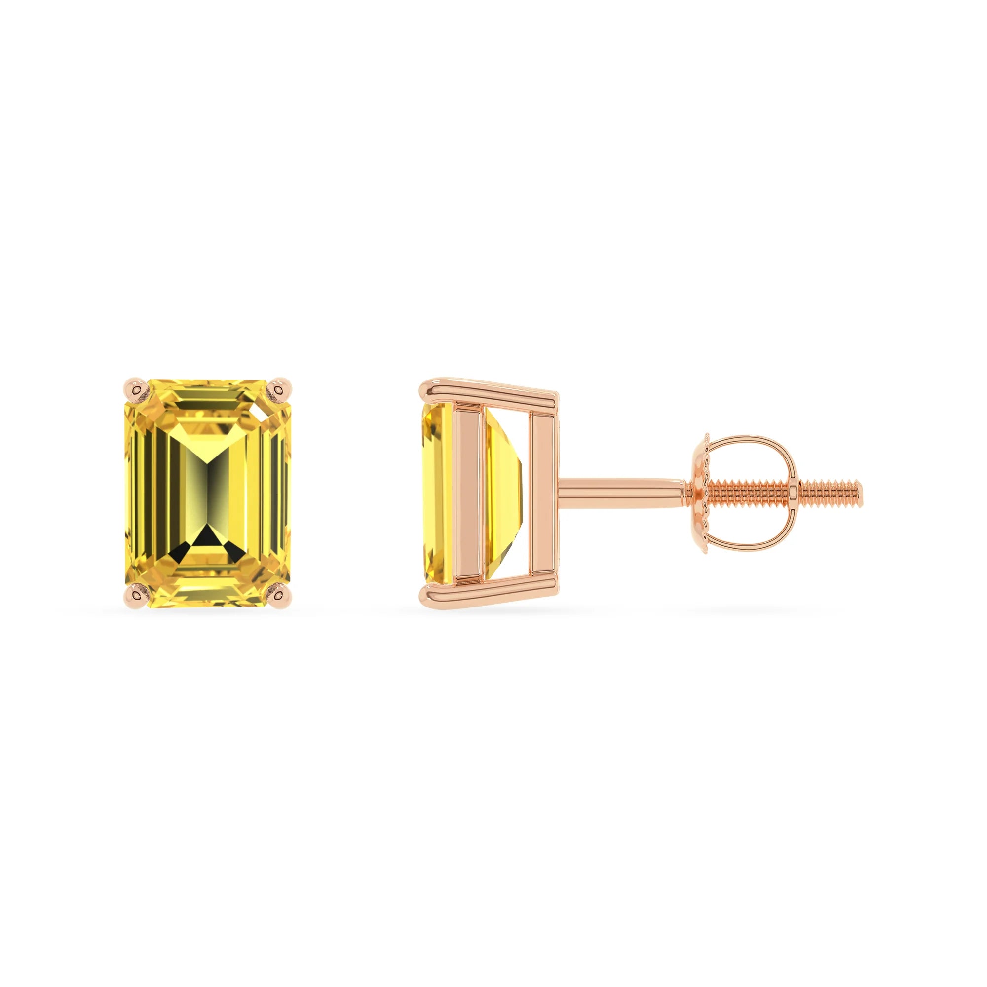 lab grown yellow sapphire emerald cut stud earrings in rose gold