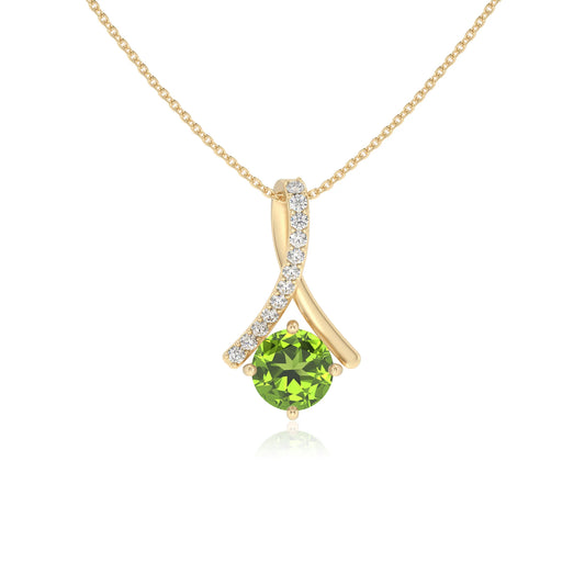 natural peridot round solitaire necklaces in yellow gold