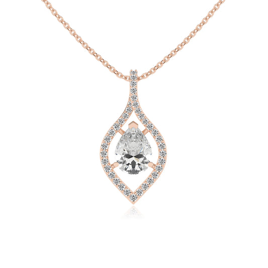lab grown moissanite pear infinity necklaces in rose gold