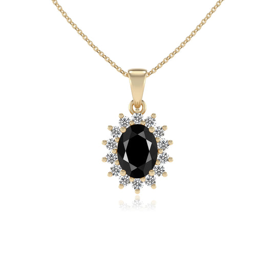 natural black-onyx oval halo necklaces in yellow gold