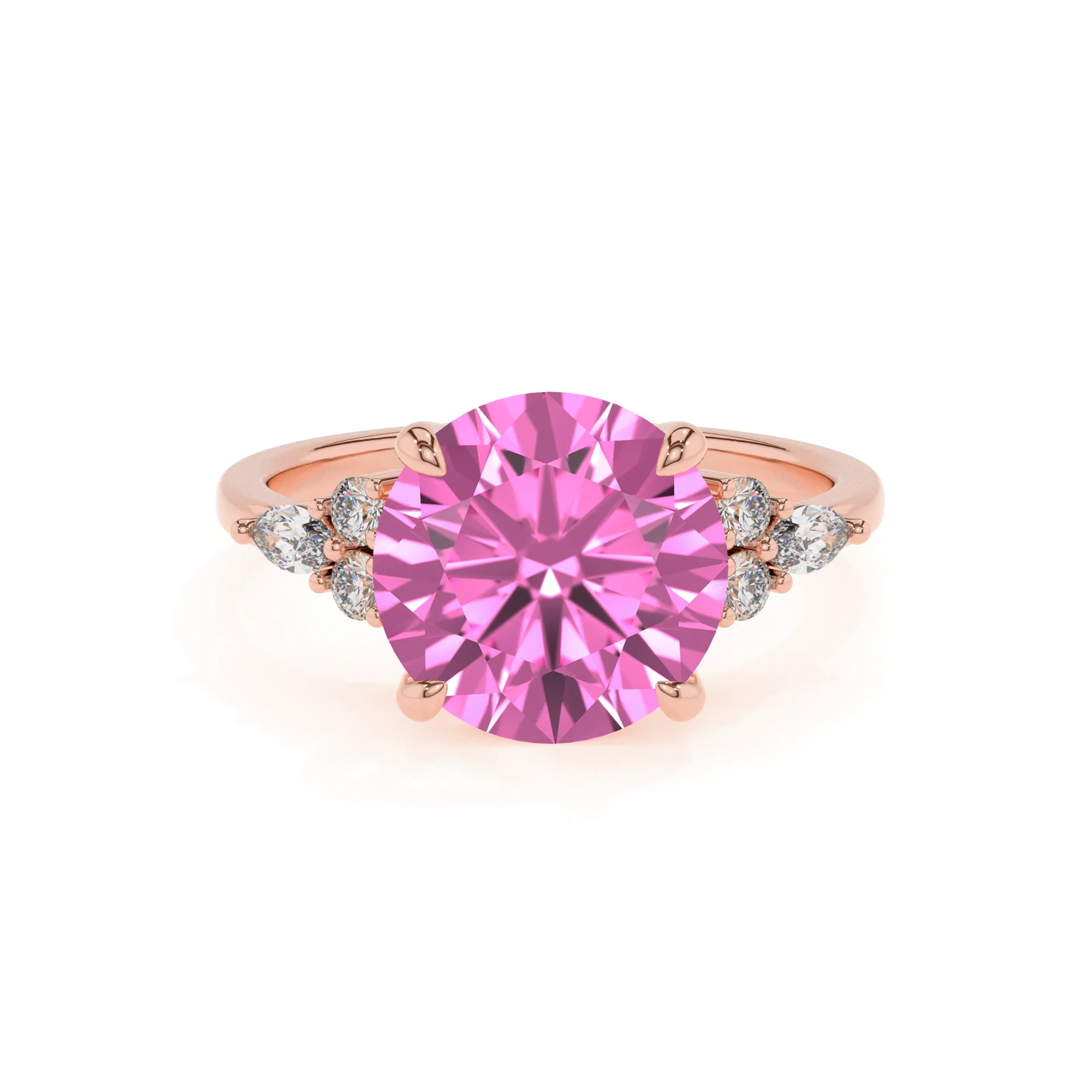 lab grown pink-sapphire round solitaire rings in rose gold
