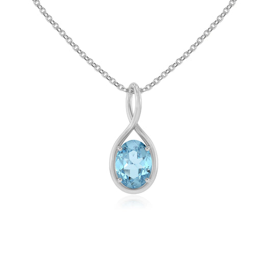 lab grown aquamarine oval solitaire necklaces in sterling silver