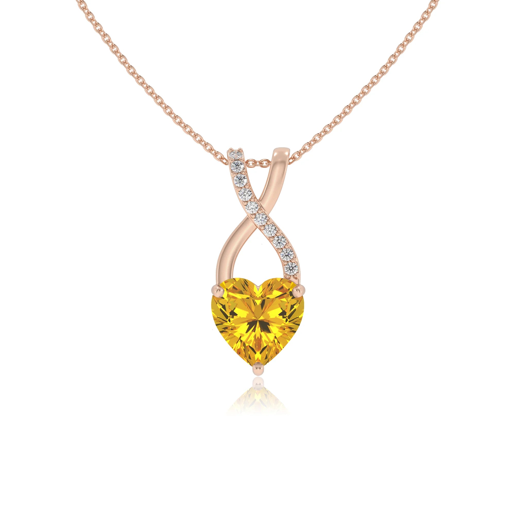 lab grown yellow-sapphire heart solitaire necklaces in rose gold