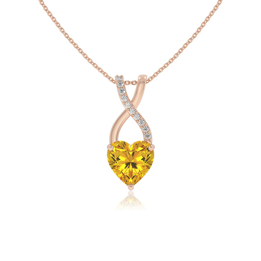 lab grown yellow-sapphire heart solitaire necklaces in rose gold