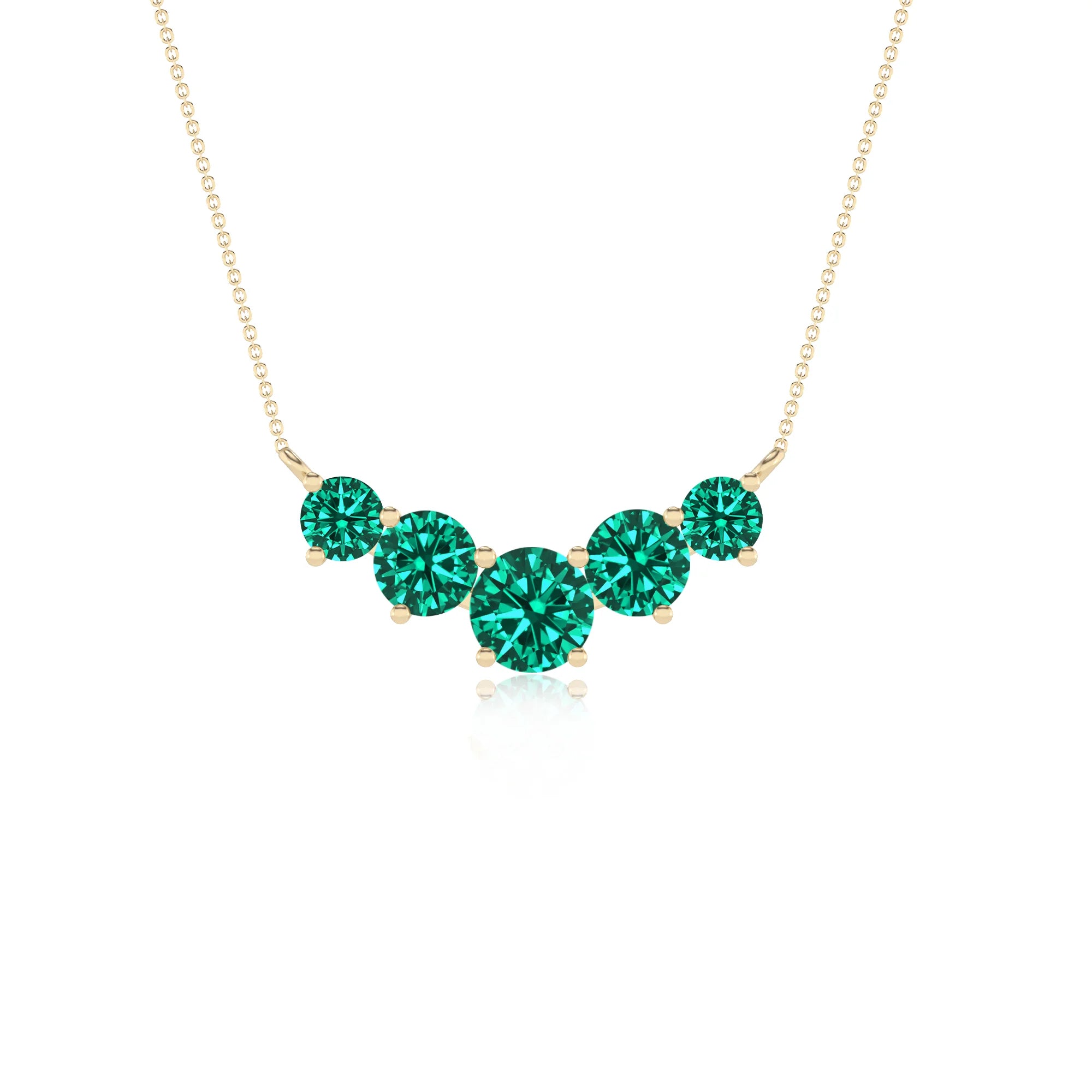 lab grown emerald round bar necklaces in yellow gold