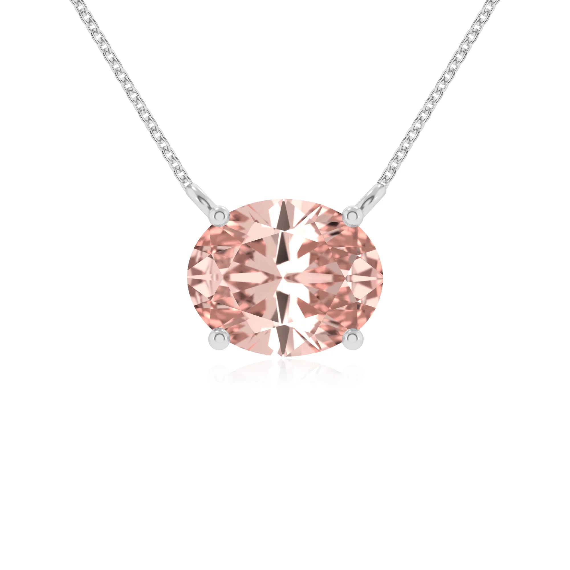 lab grown morganite oval solitaire necklaces in white gold