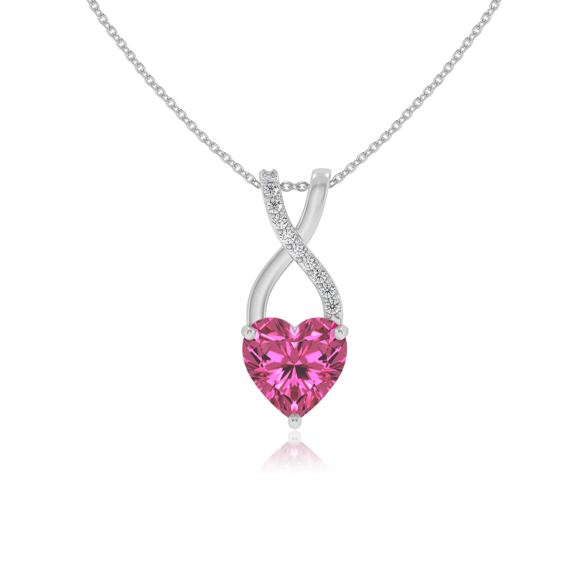 lab grown pink-sapphire heart solitaire necklaces in white gold
