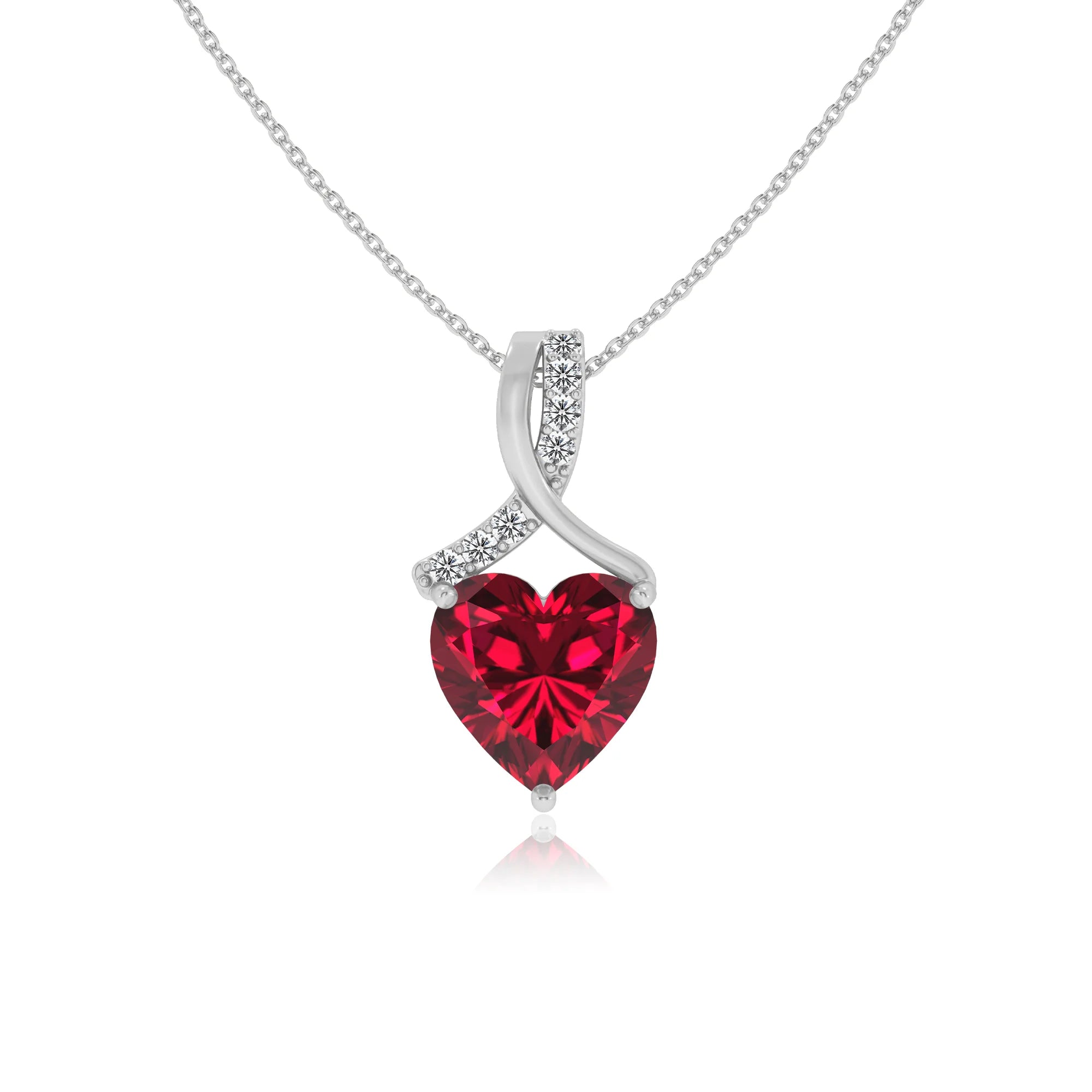 lab grown ruby heart solitaire necklaces in platinum