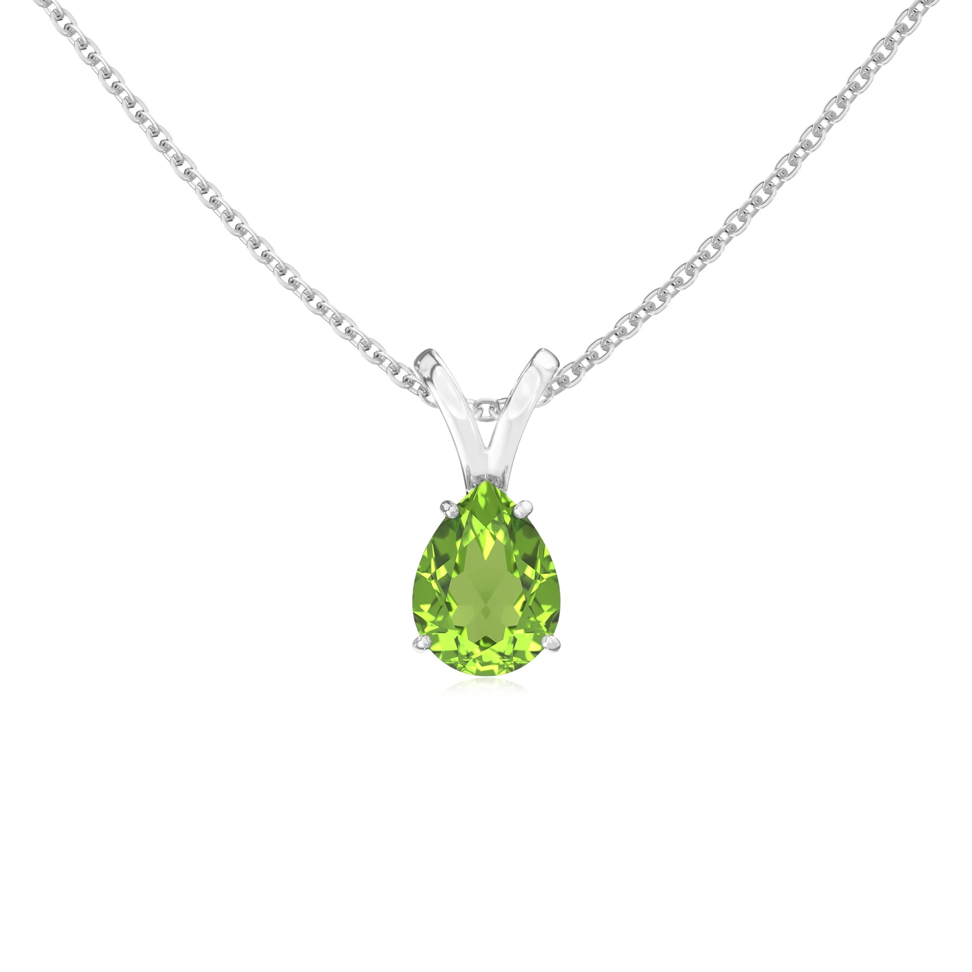 natural peridot pear solitaire v-bale necklaces in sterling silver