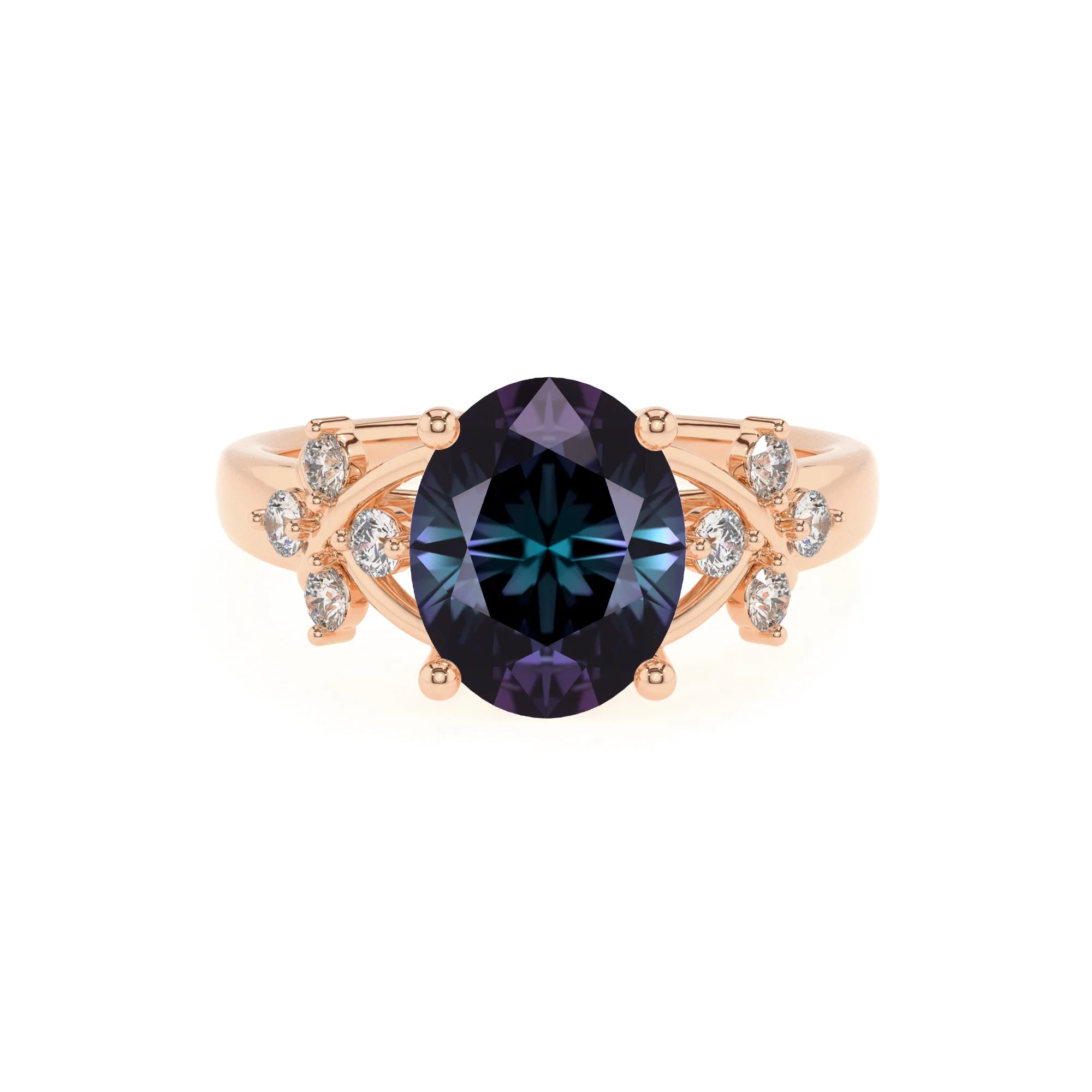 lab grown alexandrite oval solitaire rings in rose gold