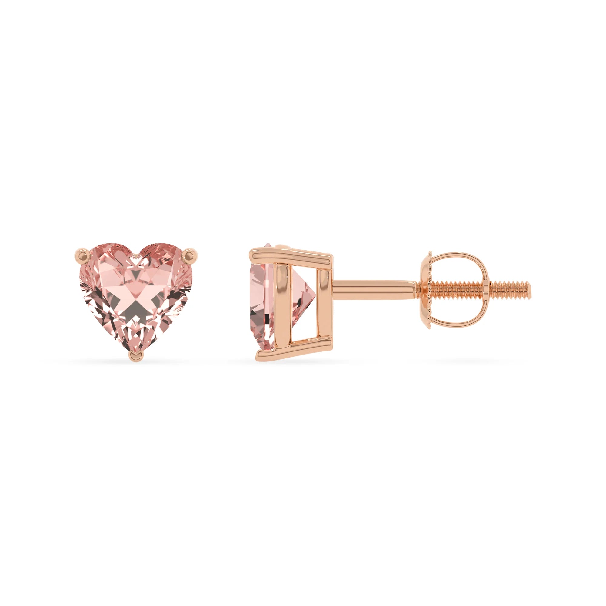 lab grown morganite heart stud earrings in rose gold