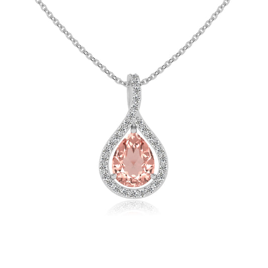 lab grown morganite pear solitaire necklaces in platinum