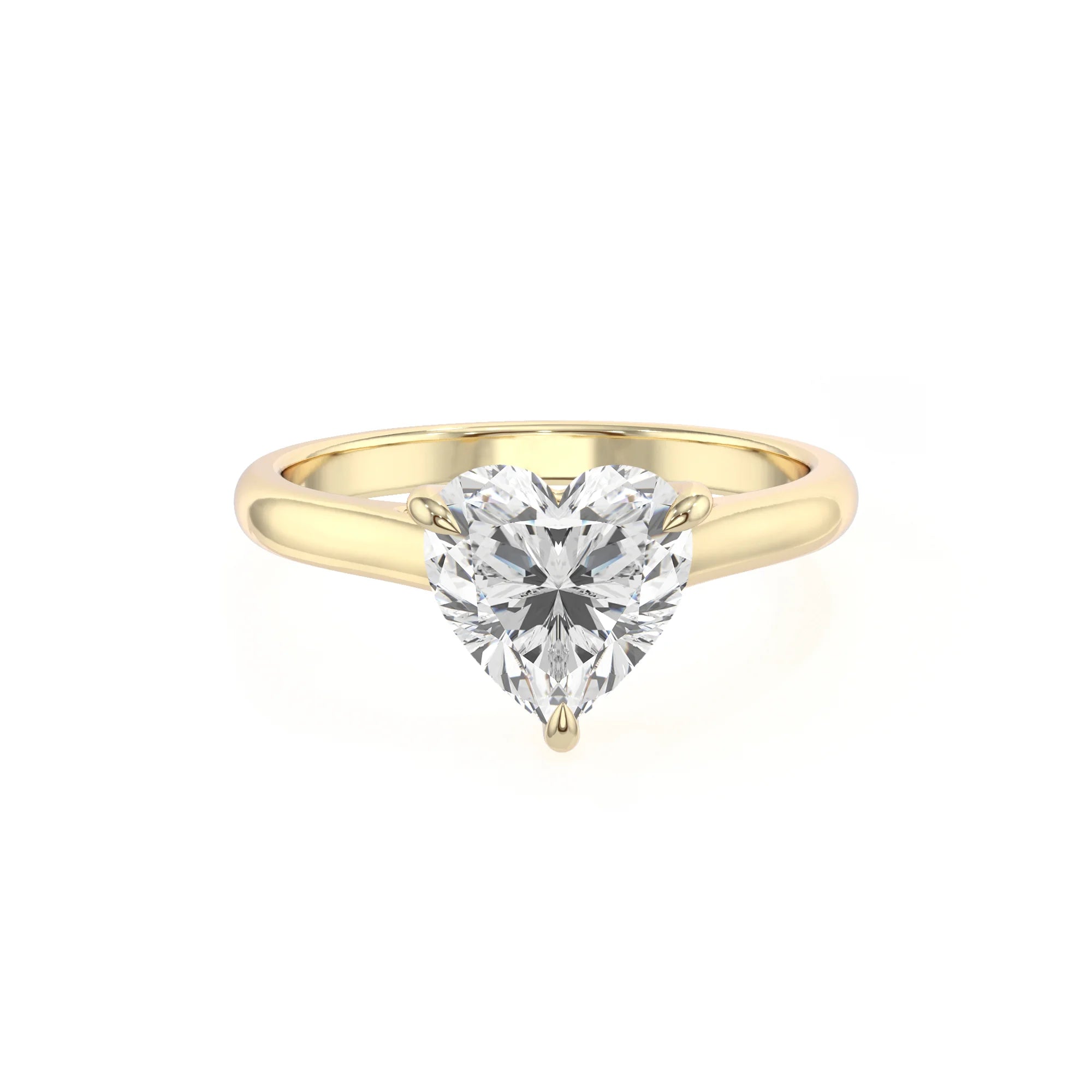 lab grown moissanite heart solitaire rings in yellow gold