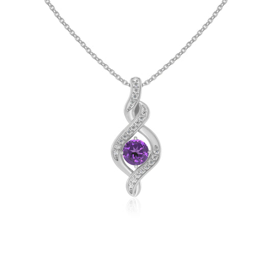 lab grown amethyst round solitaire necklaces in sterling silver