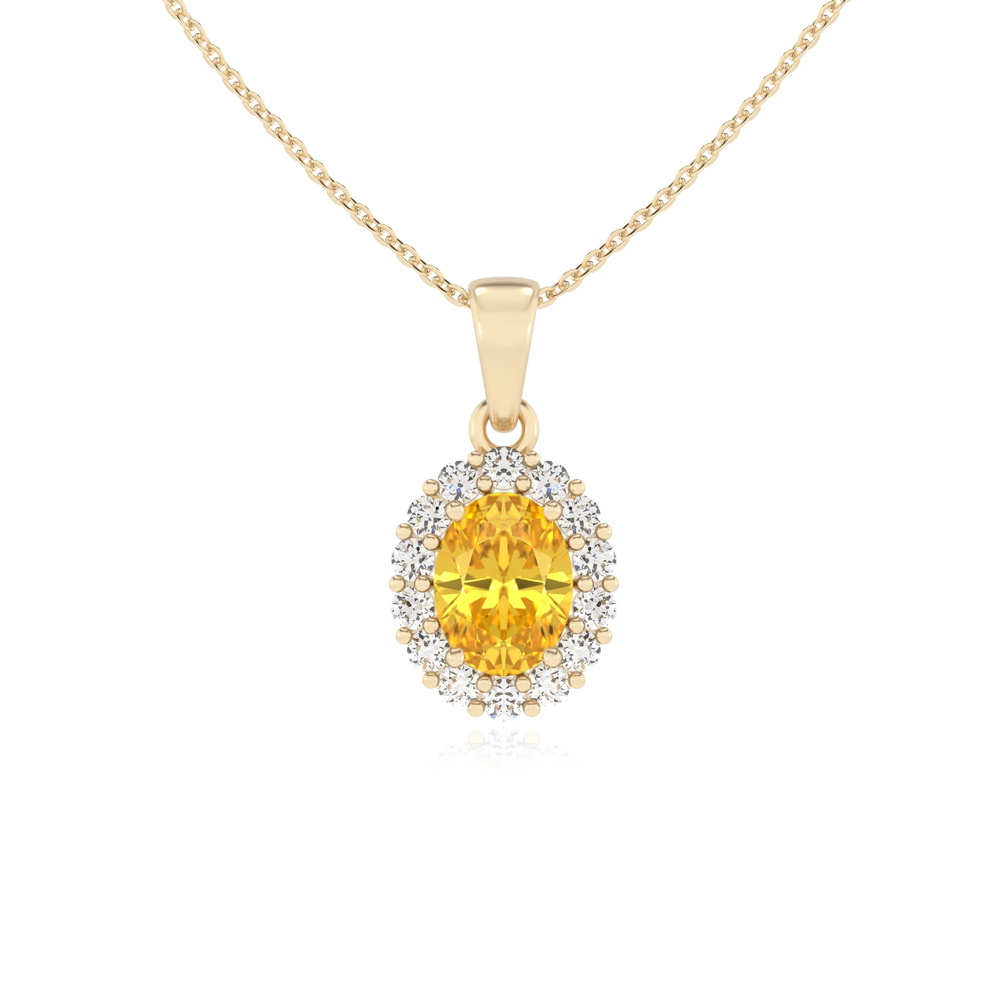 lab grown yellow-sapphire oval solitaire necklaces in yellow gold