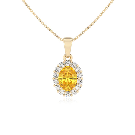 lab grown yellow-sapphire oval solitaire necklaces in yellow gold