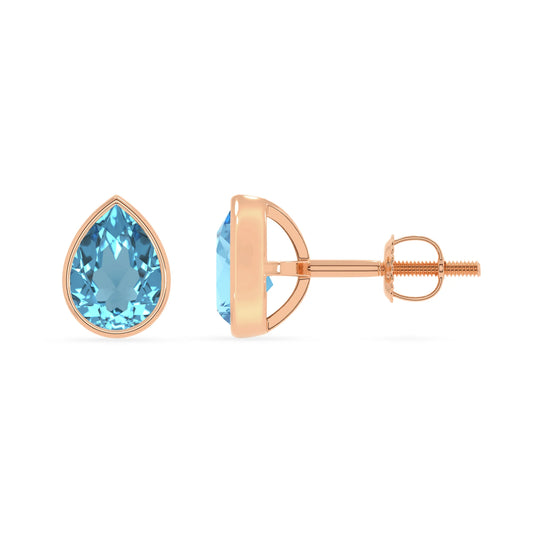 natural swiss blue topaz pear stud earrings in rose gold
