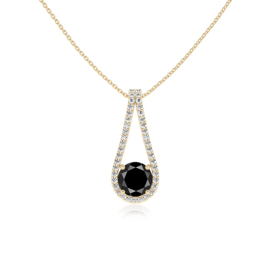 natural black-onyx round solitaire v-bale necklaces in yellow gold
