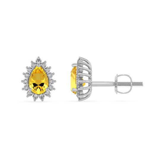 lab grown yellow sapphire pear stud earrings in white gold