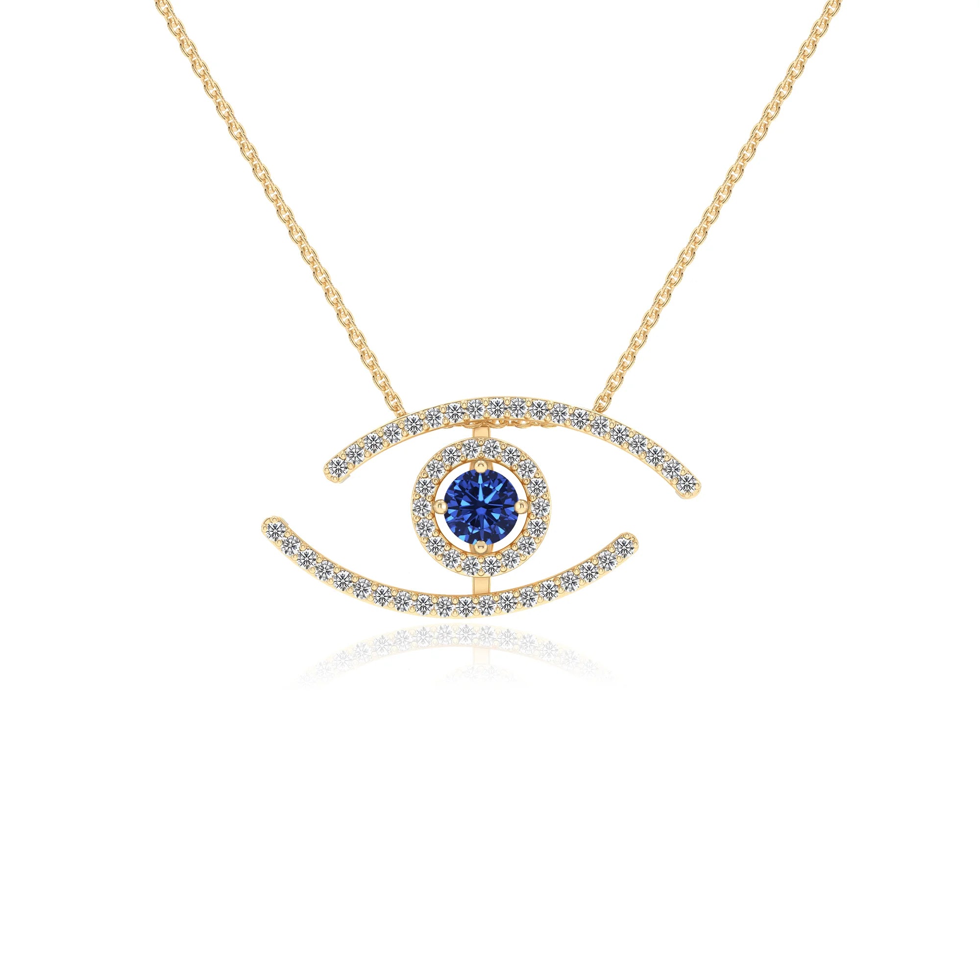 lab grown blue-sapphire round solitaire necklaces in yellow gold