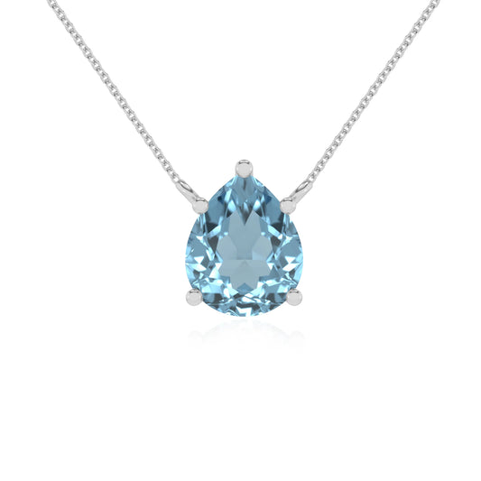 lab grown aquamarine pear solitaire necklaces in white gold