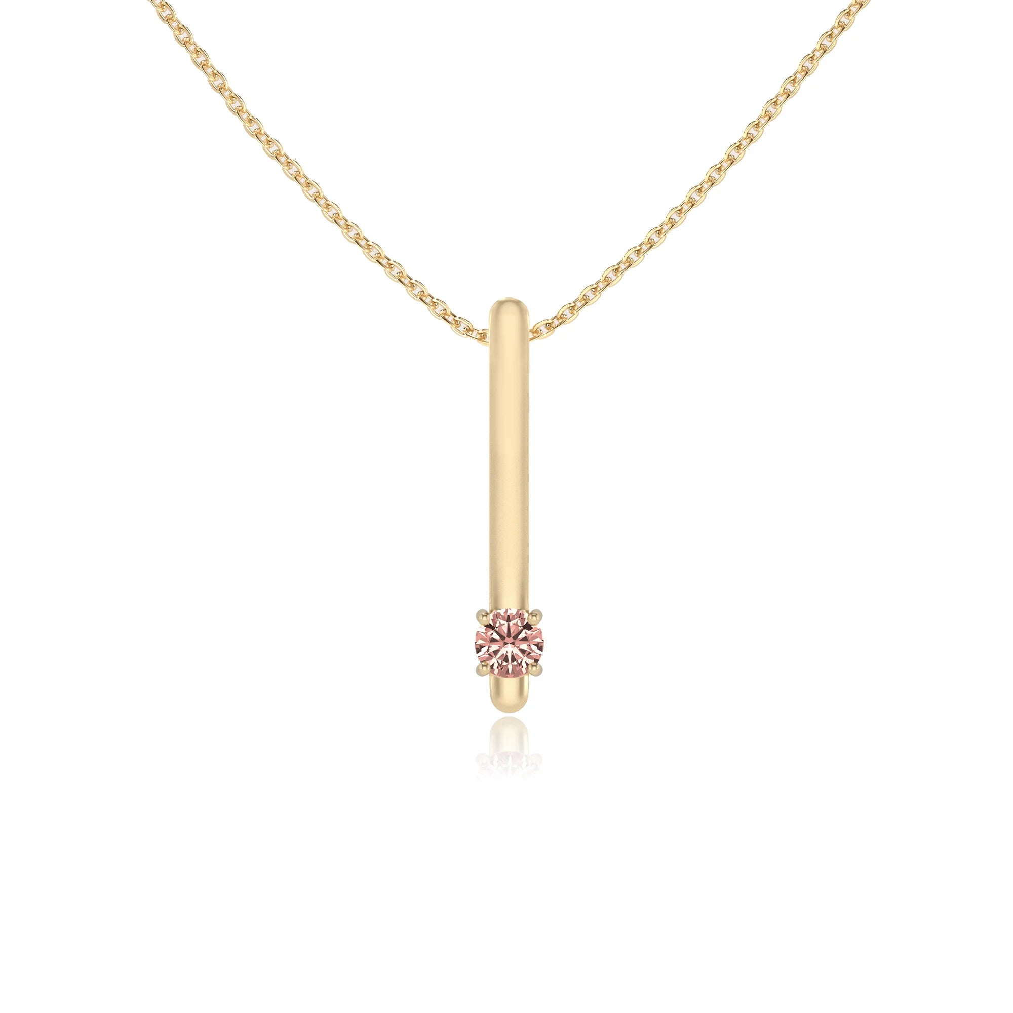 lab grown morganite round bar necklaces in yellow gold