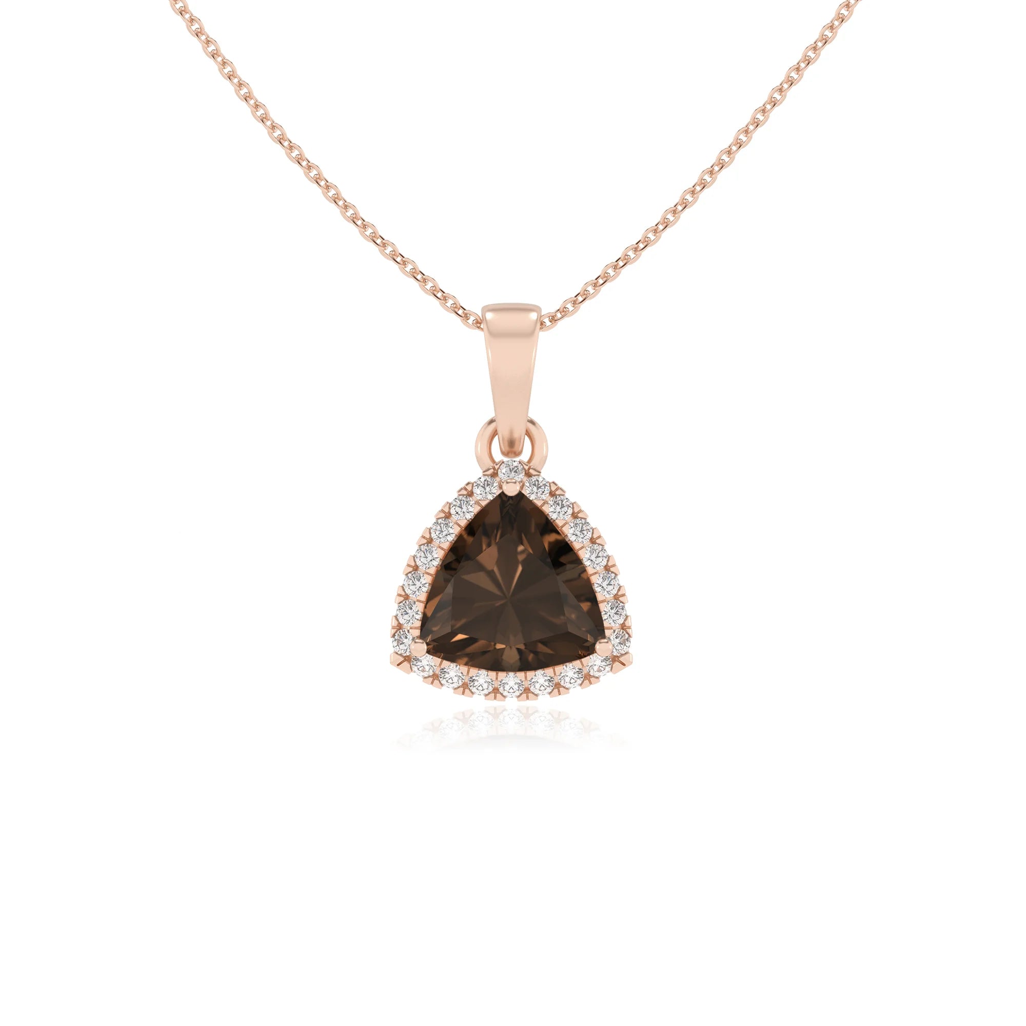 natural smoky-quartz trillion solitaire necklaces in rose gold