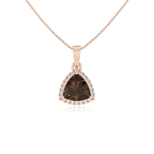 natural smoky-quartz trillion solitaire necklaces in rose gold