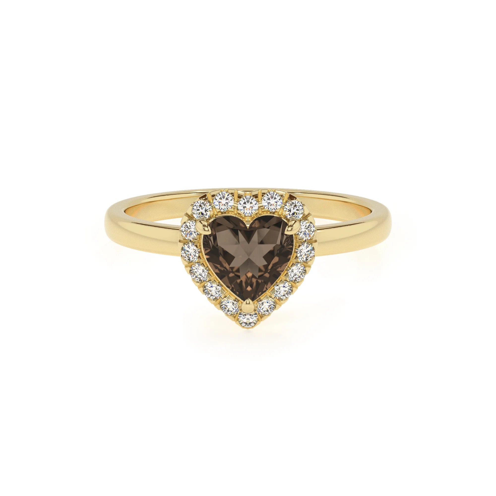 natural smoky-quartz heart solitaire rings in yellow gold