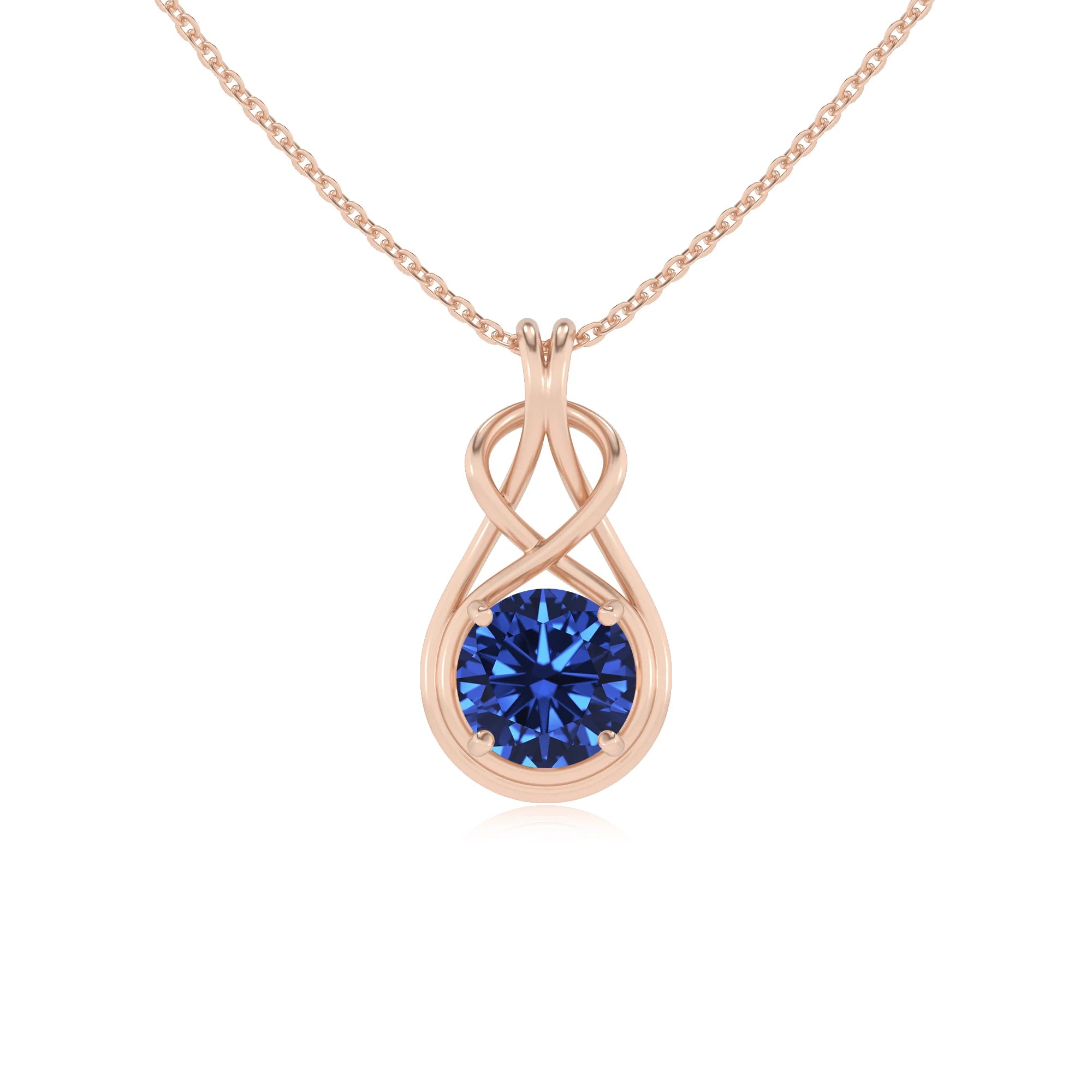 lab grown blue-sapphire round solitaire necklaces in rose gold