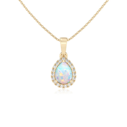 lab grown opal pear solitaire necklaces in yellow gold