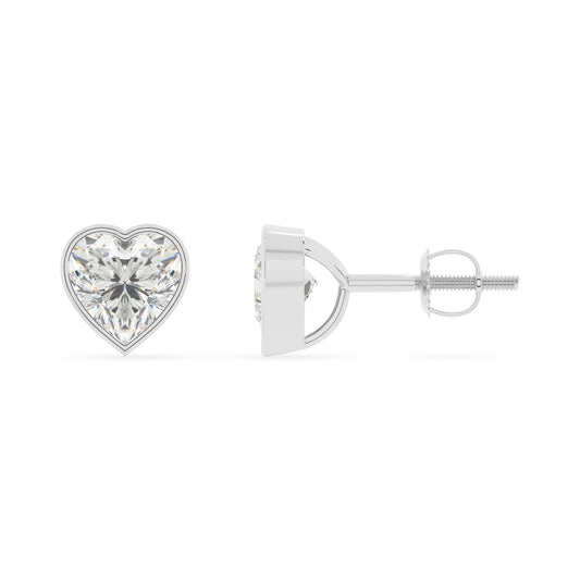 lab grown moissanite heart stud earrings in white gold