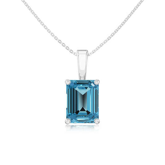 natural swiss-blue-topaz emerald cut solitaire necklaces in platinum