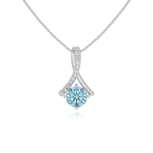 lab grown aquamarine round solitaire necklaces in platinum