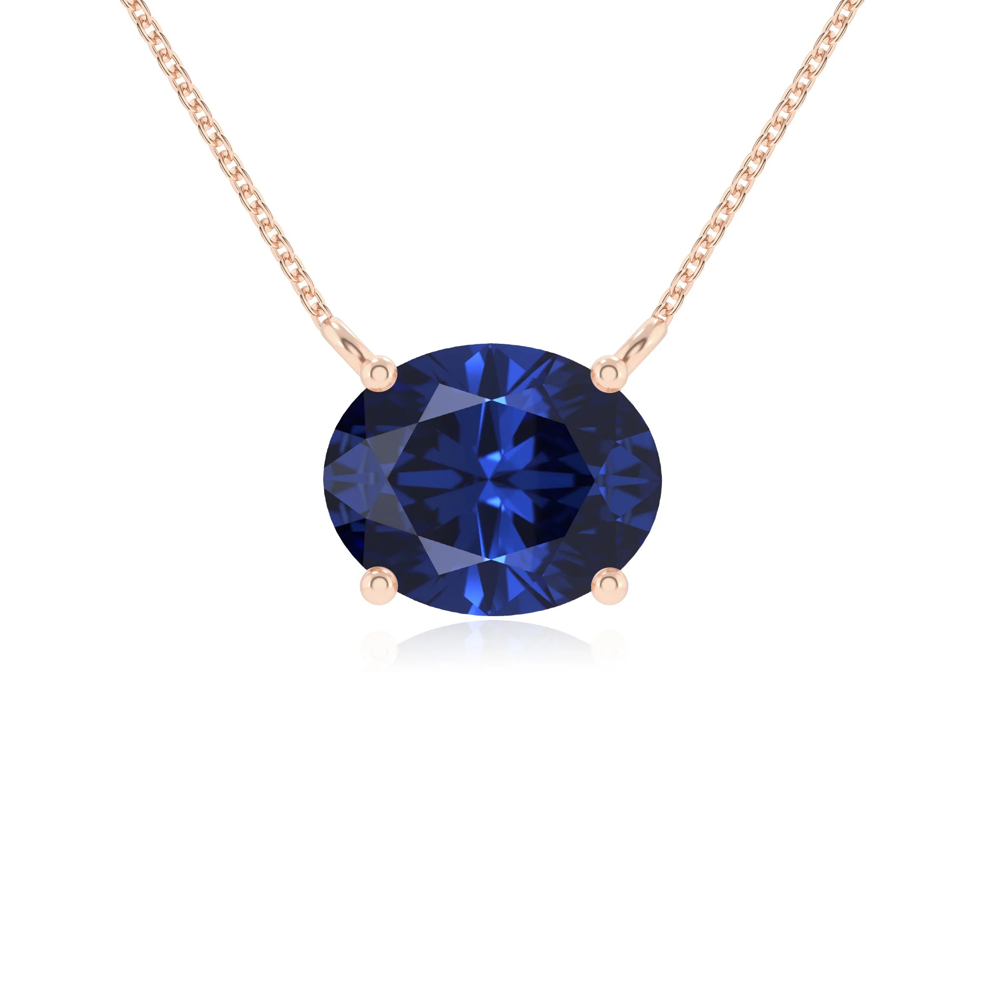 lab grown blue-sapphire oval solitaire necklaces in rose gold